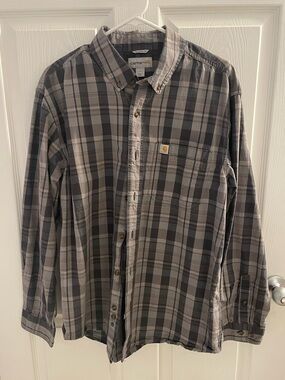 Carhartt Shirt Mens Large Gray Plaid Button Down Long Sleeve Relaxed Fit 104444